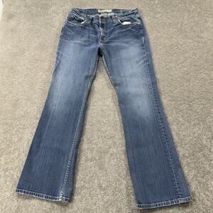 BKE Wendi Stretch Bootcut Medium Wash Denim Jeans Womens 33x31.5 Distressed Y2K